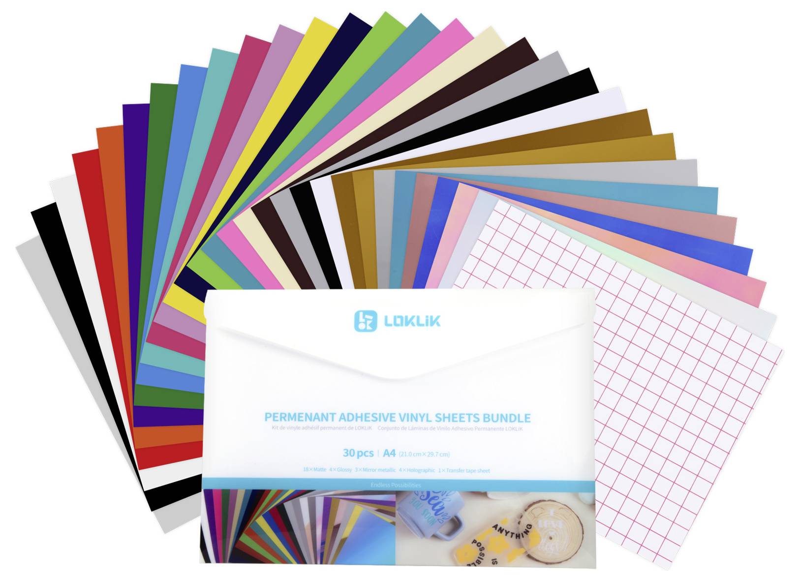 Set of 38 self-adhesive vinyl sheets in various colours, including a carrier mat. Ideal for craft projects.
