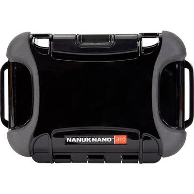 Black, robust Nanuk Nano 310 case with grey corners and carry handles.