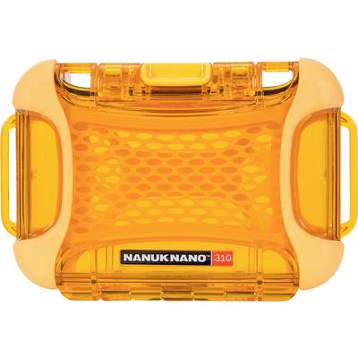 A yellow, robust container with the inscription 'NANUK NANO 310' on the front.