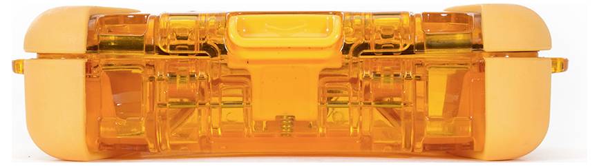 An orange, transparent object with rounded edges.