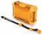 An orange, transparent protective case with 'NANUK NANO 320' inscription lies next to a detachable black strap with orange clips.