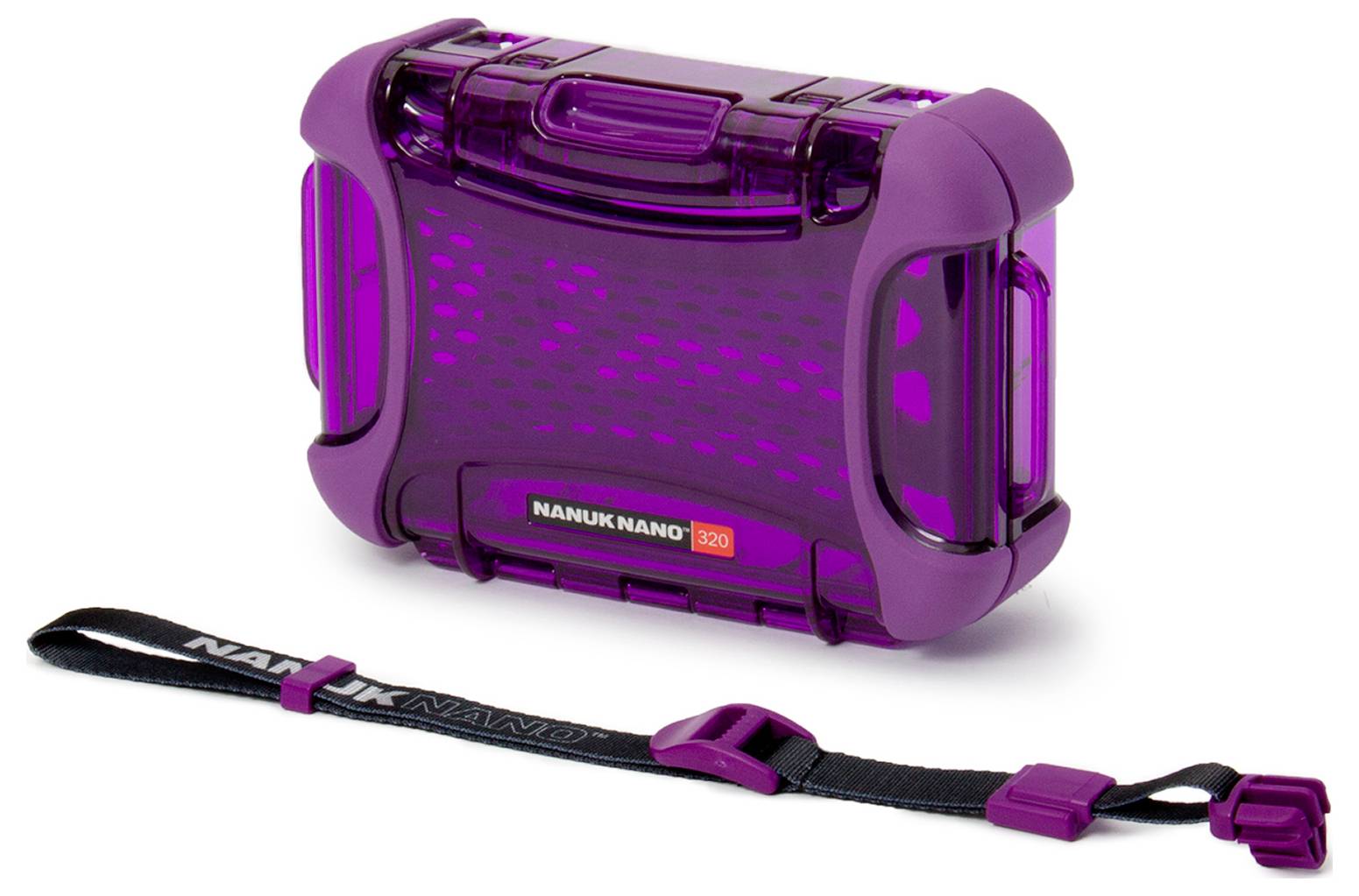 Lila Nanuk-Nano-protective case with grey strap, suitable for safely transporting small items.