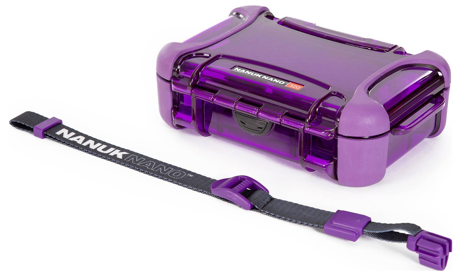 Black-strapped Lila plastic storage box.
