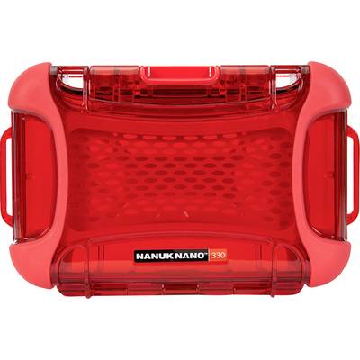 Red, waterproof protective case with the inscription 'NANUK NANO 330', suitable for the secure transportation of smaller items.