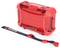 Red, robust plastic case with the print 'NANUK NANO 330'. Beside it, a black carrying strap.