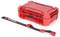 Red, transparent protective cover with a durable fastening and black carrying strap. Suitable for small electronic devices.