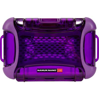 A purple, rectangular protective case with a translucent plastic lid, labelled 'Nanuk Nano 330'.