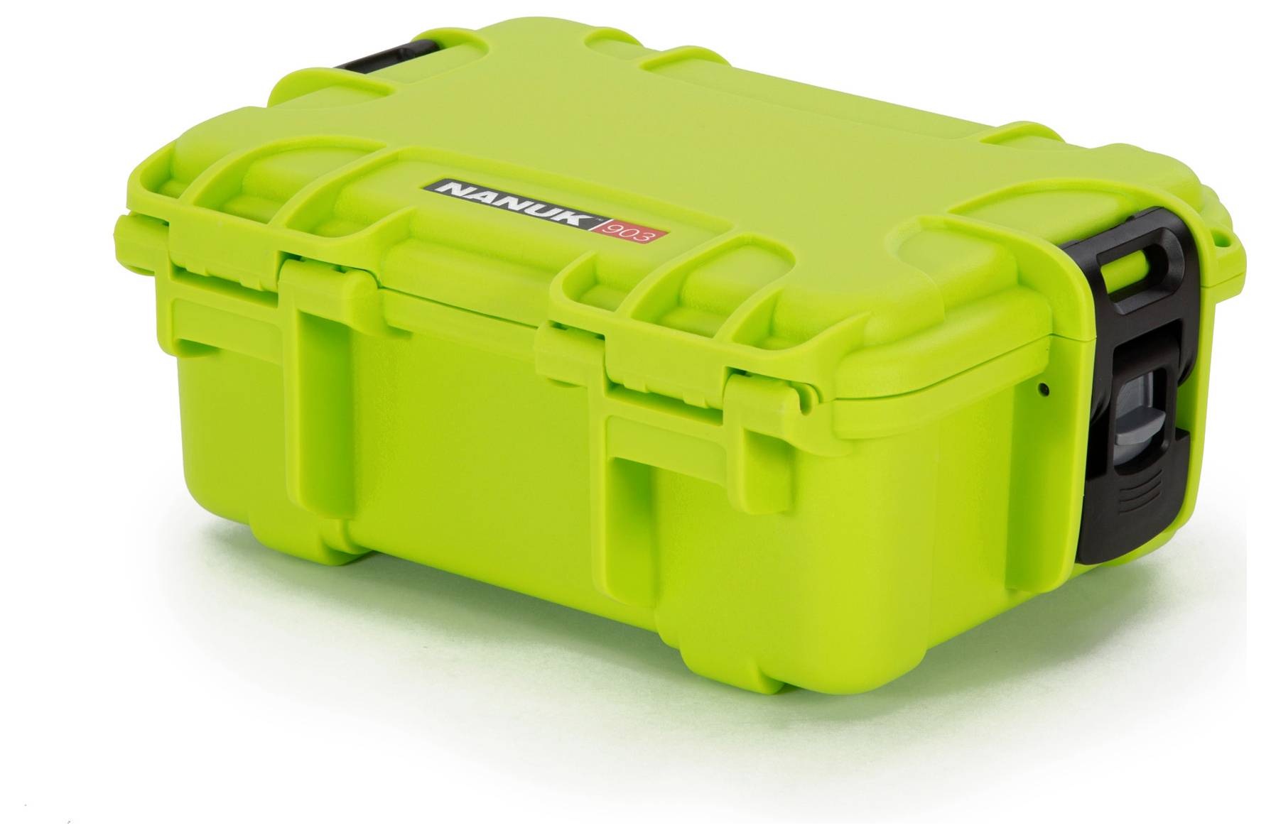 A light green, robust protective case with a lockable handle, suitable for the secure transportation of delicate items.