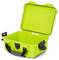 An empty, green, robust suitcase with an open lid and black handle, suitable for the secure transportation of delicate items.