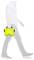 A person is carrying a conspicuously yellow suitcase in their right hand. The rest of the person is greyed out to highlight the suitcase.