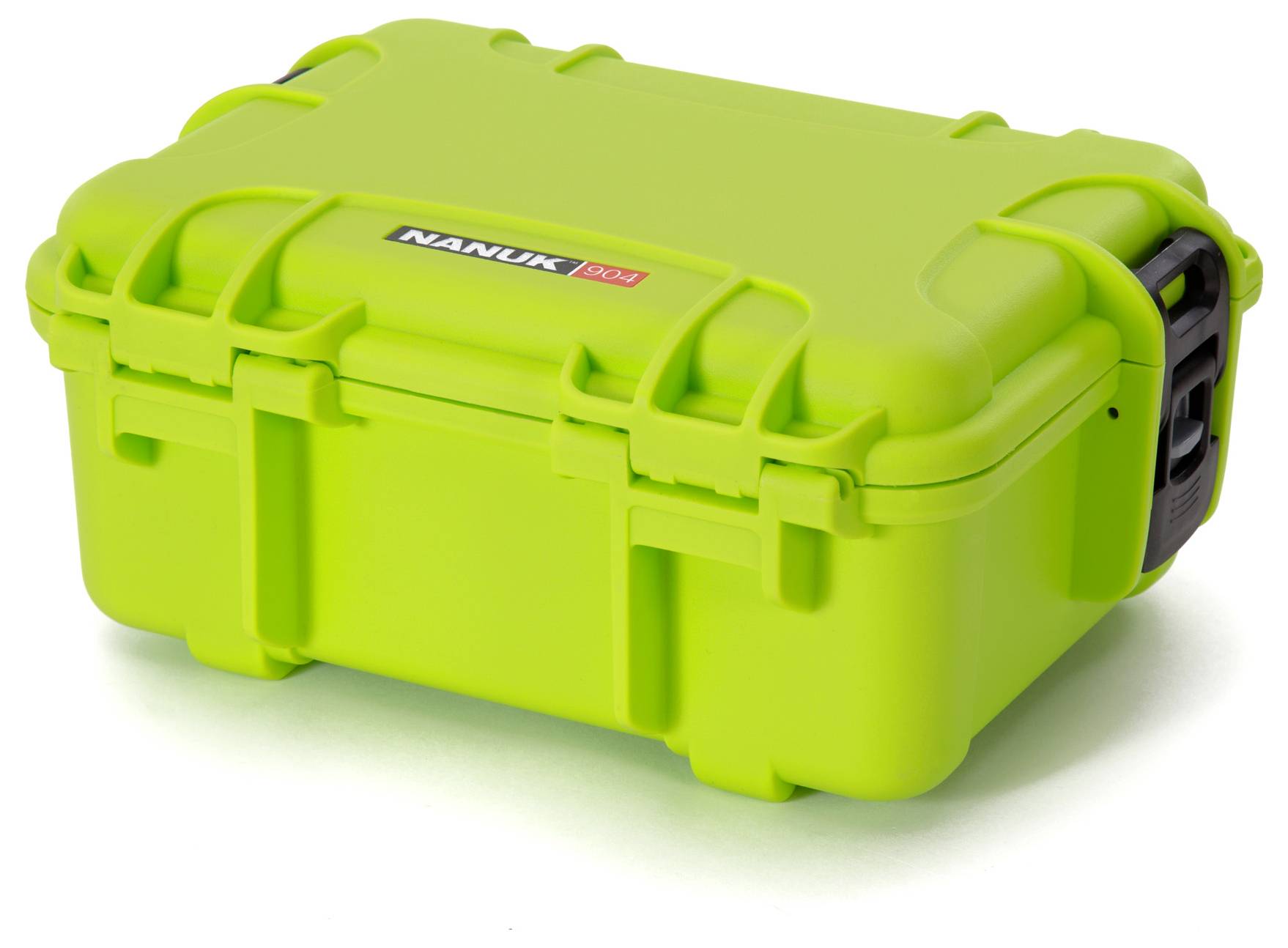 Green, robust suitcase with a black handle, suitable for safely transporting delicate items.