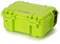 Green, robust suitcase with a black handle, suitable for safely transporting delicate items.