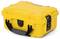 Yellow protective case with handle and black latches, ideal for the safe transportation of delicate items.