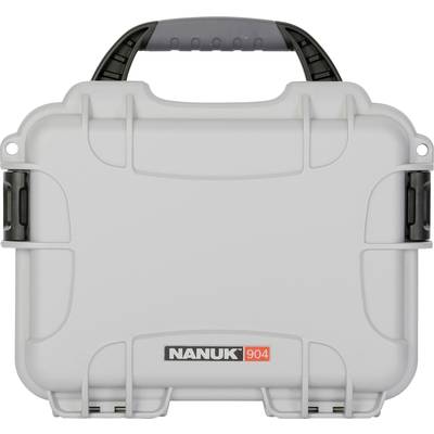 'Nanuk 904' grey, robust protective case with black handle and latches, ideal for secure storage and transportation of equipment.