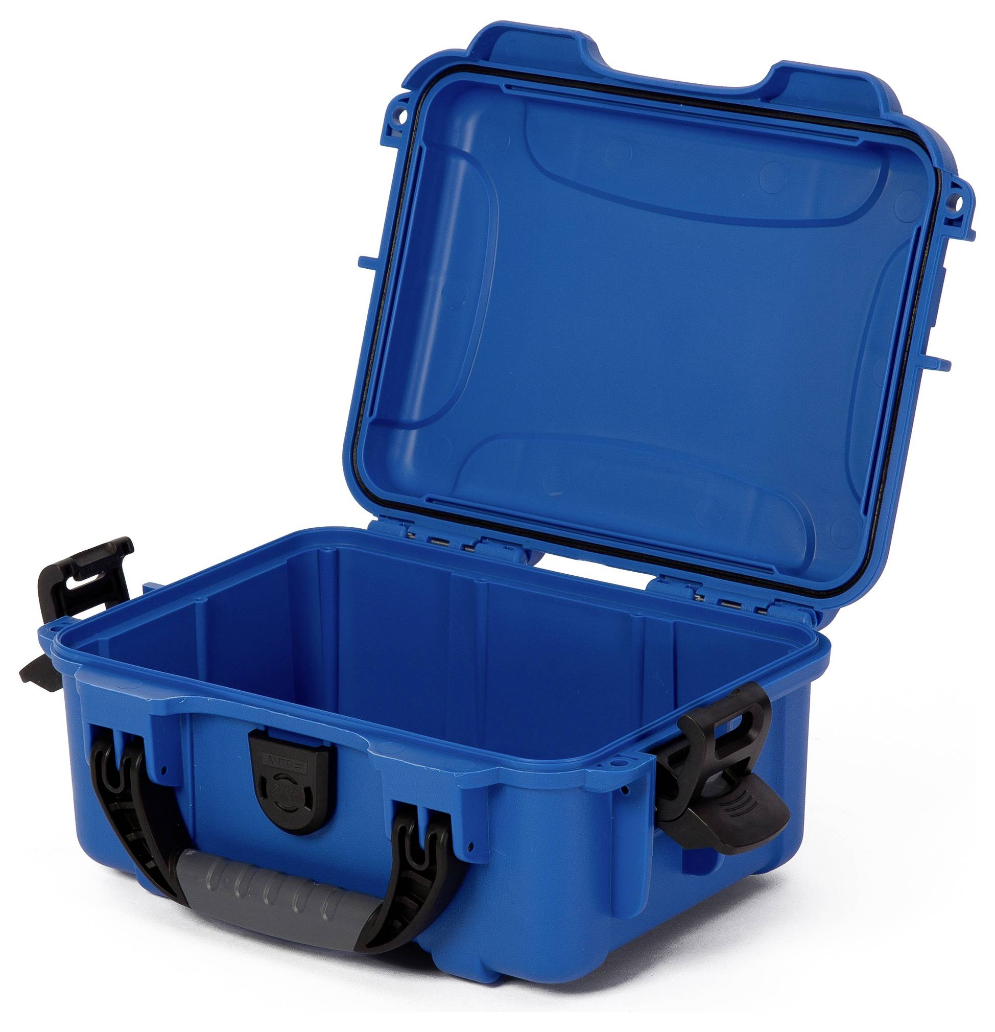 Blue, open plastic case, robust and empty, suitable for the safe transportation of delicate items.
