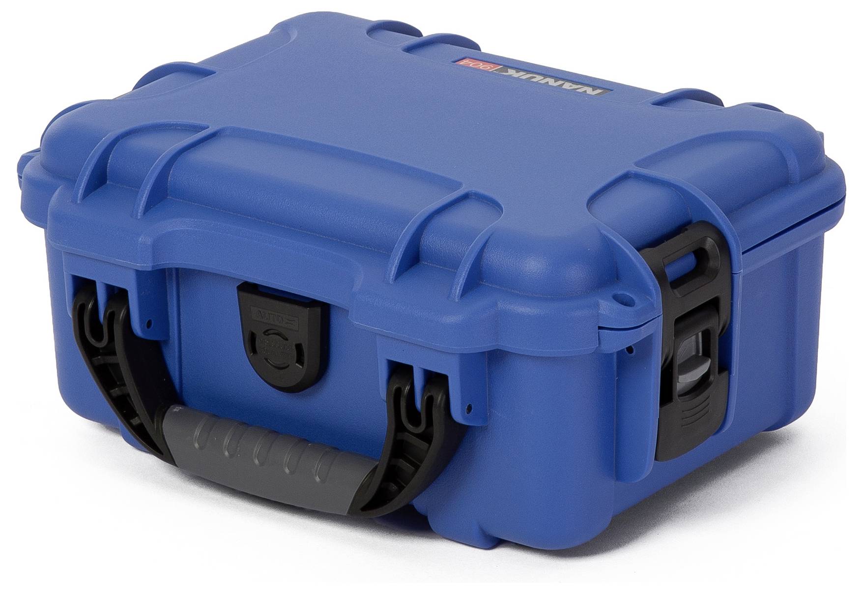 Blue, robust protective case with black handle and closures.