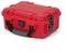 Red, sturdy protective case with a black handle and closures, suitable for securely storing delicate items.
