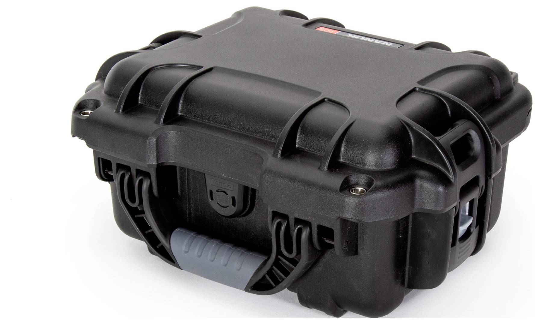 Robust, black hard-shell case with grey handle, ideal for securely transporting delicate equipment.