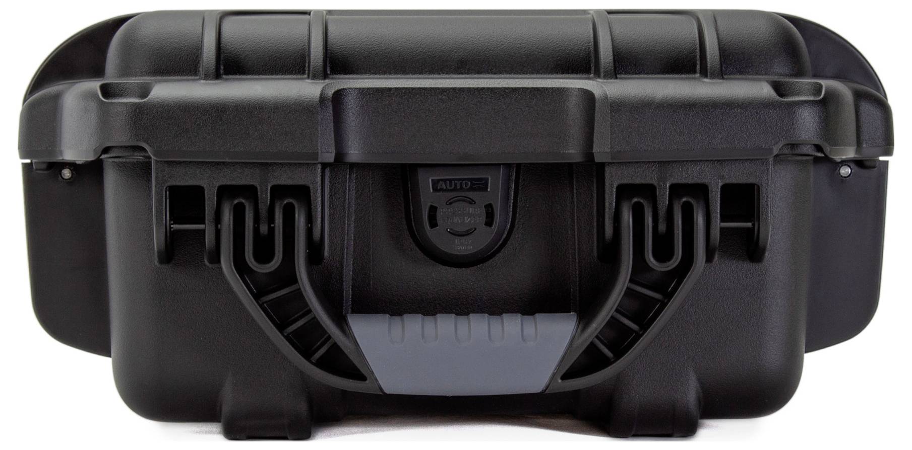 Black, robust protective case with locking mechanisms and handle, suitable for the secure transportation of delicate equipment.