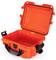 Orange, open, robust protective case with a black handle and fastenings, suitable for the safe transportation of electronic devices.