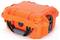 A robust, orange hard-shell suitcase with a black handle and locks, suitable for secure transportation.