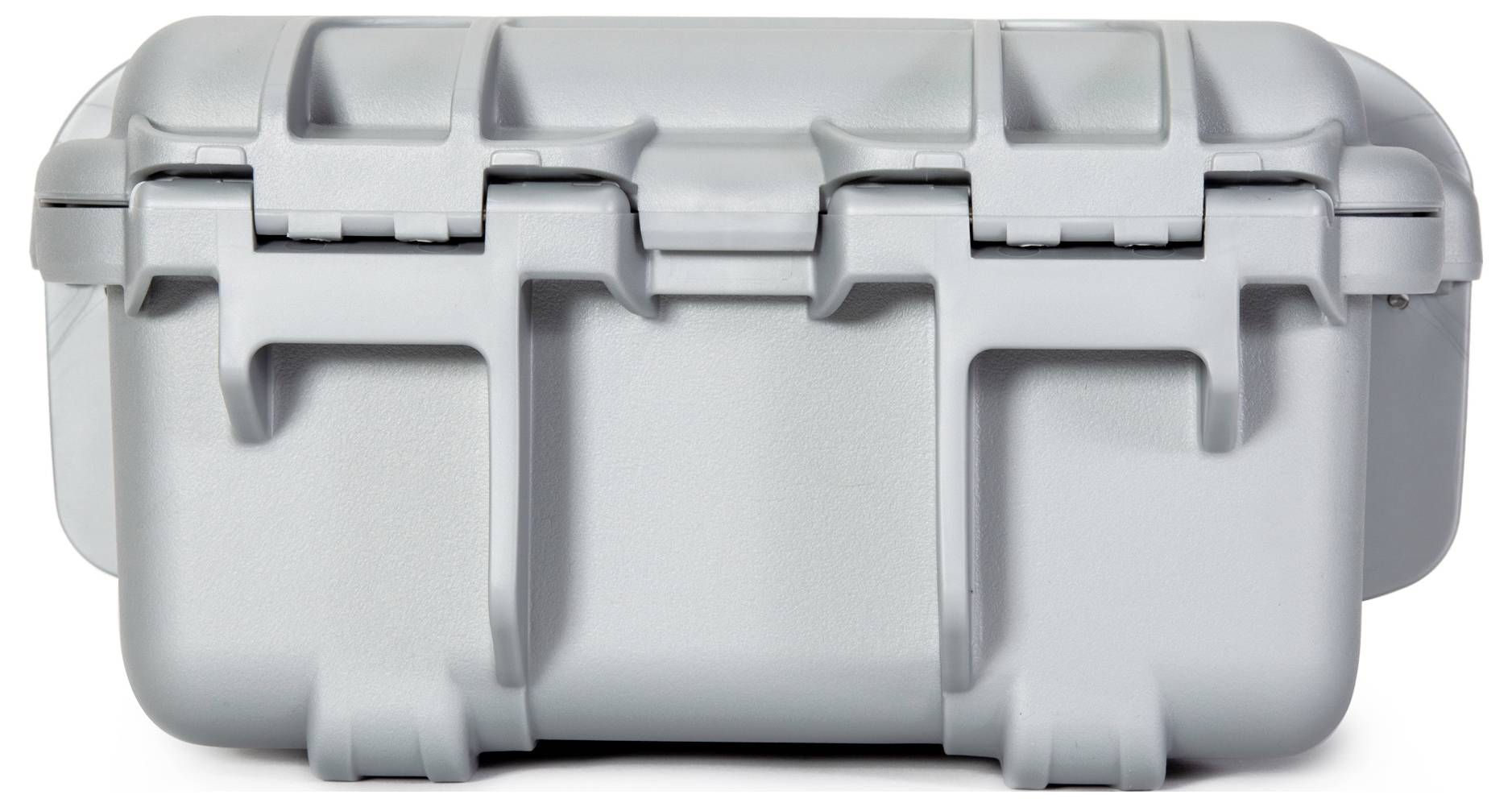 Grey, robust tool case with a lockable lid, suitable for securely storing tools or sensitive equipment.