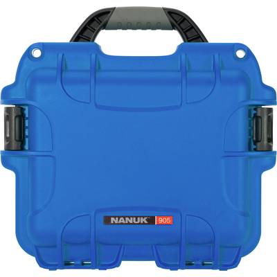 Blue, robust suitcase with black handle and side latches. Label reads: 'Nanuk 905'.