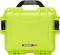 Green suitcase with black handle and locks, 'Nanuk 908' brand, robust and waterproof, suitable for secure transportation.