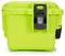 A bright green, sturdy suitcase with a black clasp in the centre, signalling security and protection.