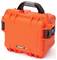 A bright orange protective case with a black handle. Label reads: 'NANUK 908'. Robust construction, ideal for secure transportation.