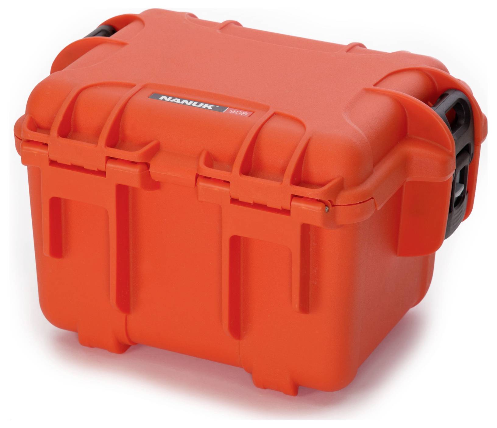 Orange protective case with robust design and black handle, suitable for safer transportation and protection of equipment items.