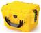 A yellow, robust transport case with a grey handle. The case has reinforced corners and fastenings that are securely closed.