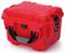 Red, sturdy suitcase with a black handle, suitable for secure transport and storage.
