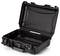 Black, open hard-shell suitcase with no contents. Robust and durable, ideal for protecting equipment during transport.