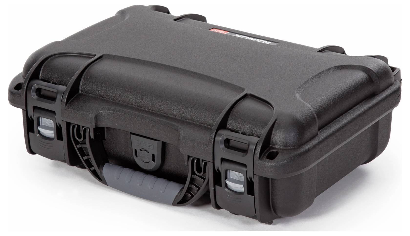 A black, robust tool case with two snap locks and a carrying handle. Ideal for protecting tools or equipment.
