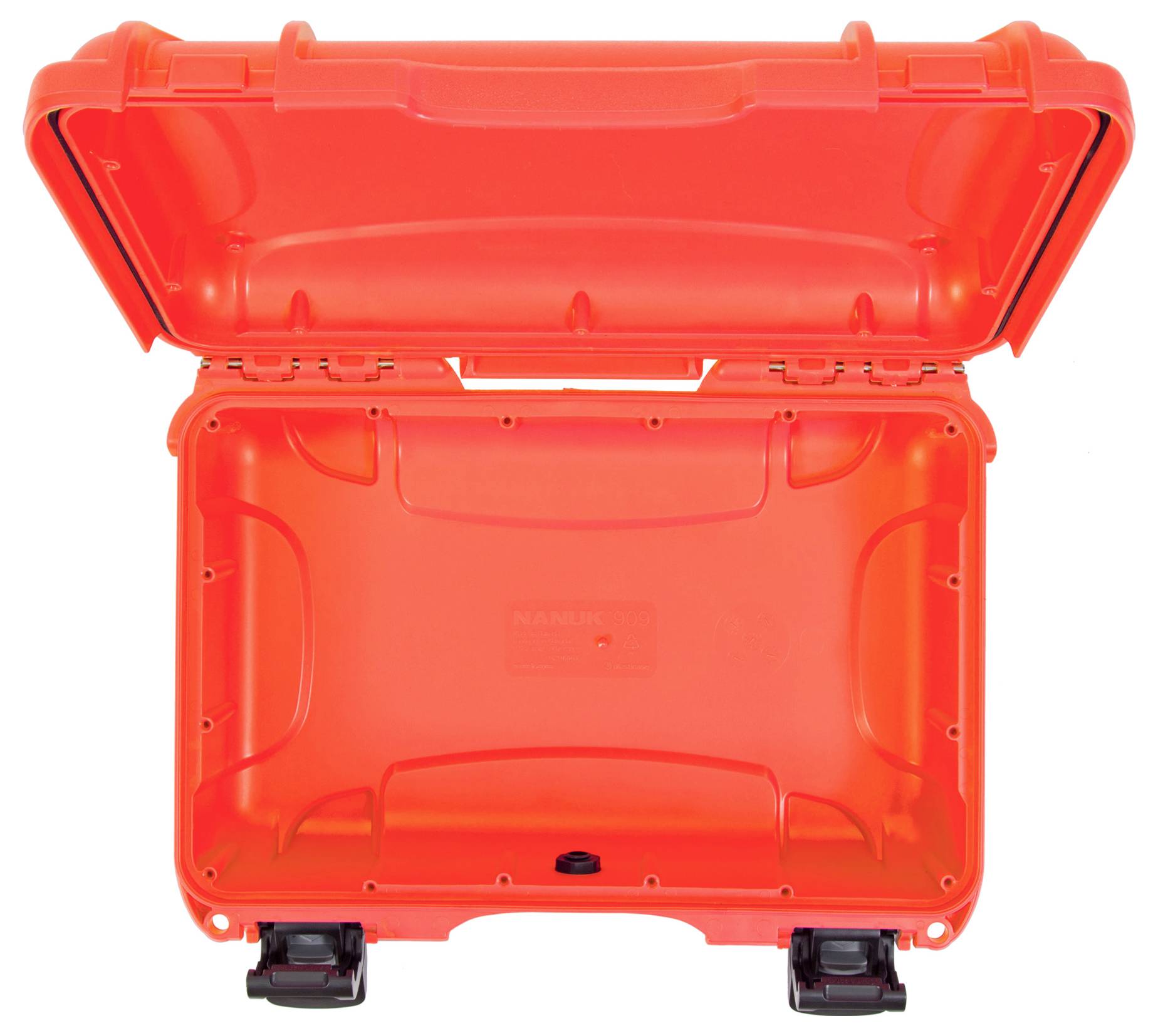 'Open red plastic case with foam padding for protecting delicate equipment.'