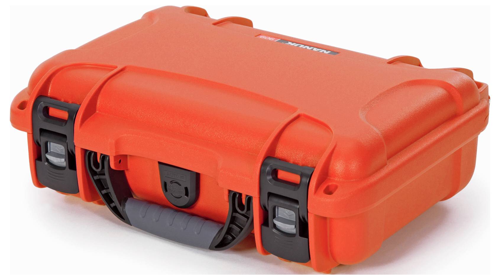 Red hard-shell suitcase with black latches and carry handle, used for secure transportation of delicate items.