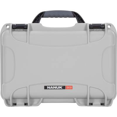 Grey, durable hard-shell suitcase with a black handle, suitable for the safe transportation of delicate items.