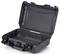 A black open plastic case, empty, with robust design for secure transportation or storage of equipment items.