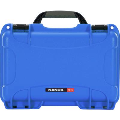 Blue hard-shell case with black handle and locks. 'NANUK 909' printed on the front. Robust design, compact.