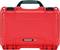 Red, robust transport case with handle and black 'Nanuk 909' lettering, suitable for securely storing equipment.