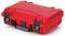 A red, robust suitcase with a black handle and fastenings, suitable for the secure transportation of delicate items.