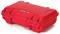 Red, robust suitcase with reinforced corners and a non-slip handle, suitable for securely transporting delicate items.
