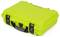 A bright green, robust protective case with black fastenings and a carry handle, suitable for secure storage.