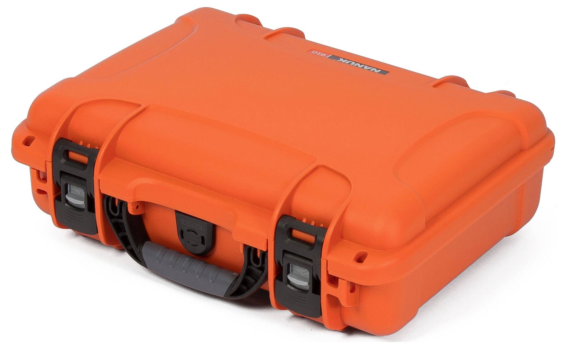 A bright orange protective case with robust design and black latches, suitable for the secure transportation of sensitive equipment.
