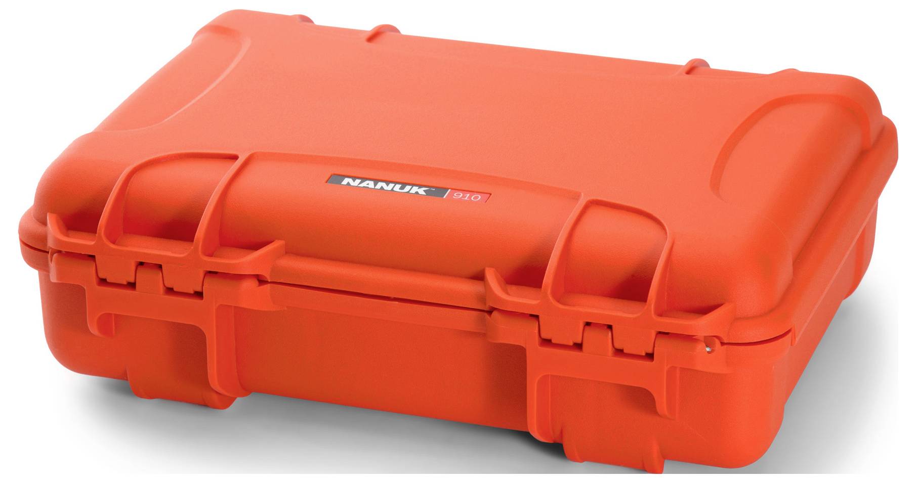 Red, robust protective case with name tag 'Nanuk 910'. Perfectly suitable for secure transportation of delicate items.