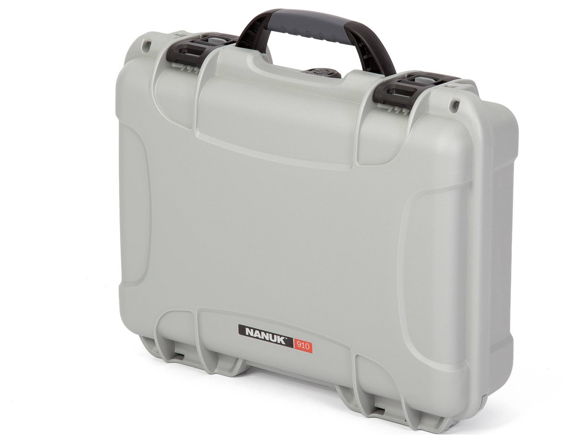 A grey, robust protective case with an ergonomic handle and latches, suitable for secure storage and transportation of equipment.