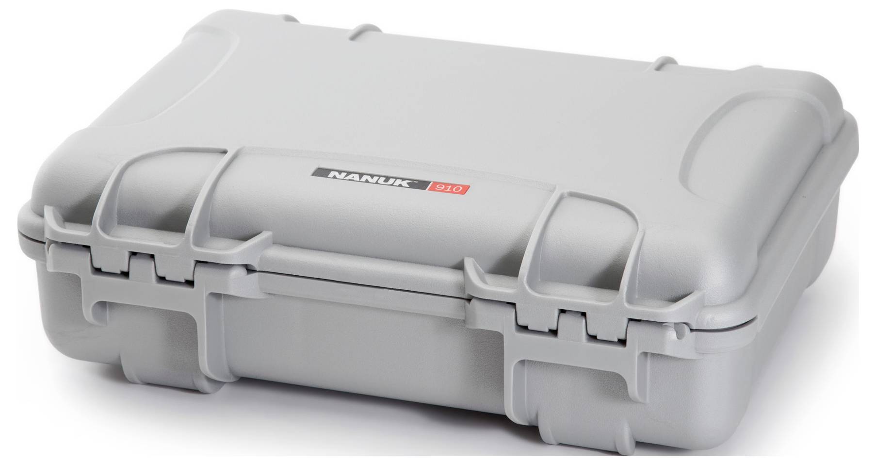 Grey, robust hard-shell case with locking mechanisms, used for securely transporting delicate equipment or items.