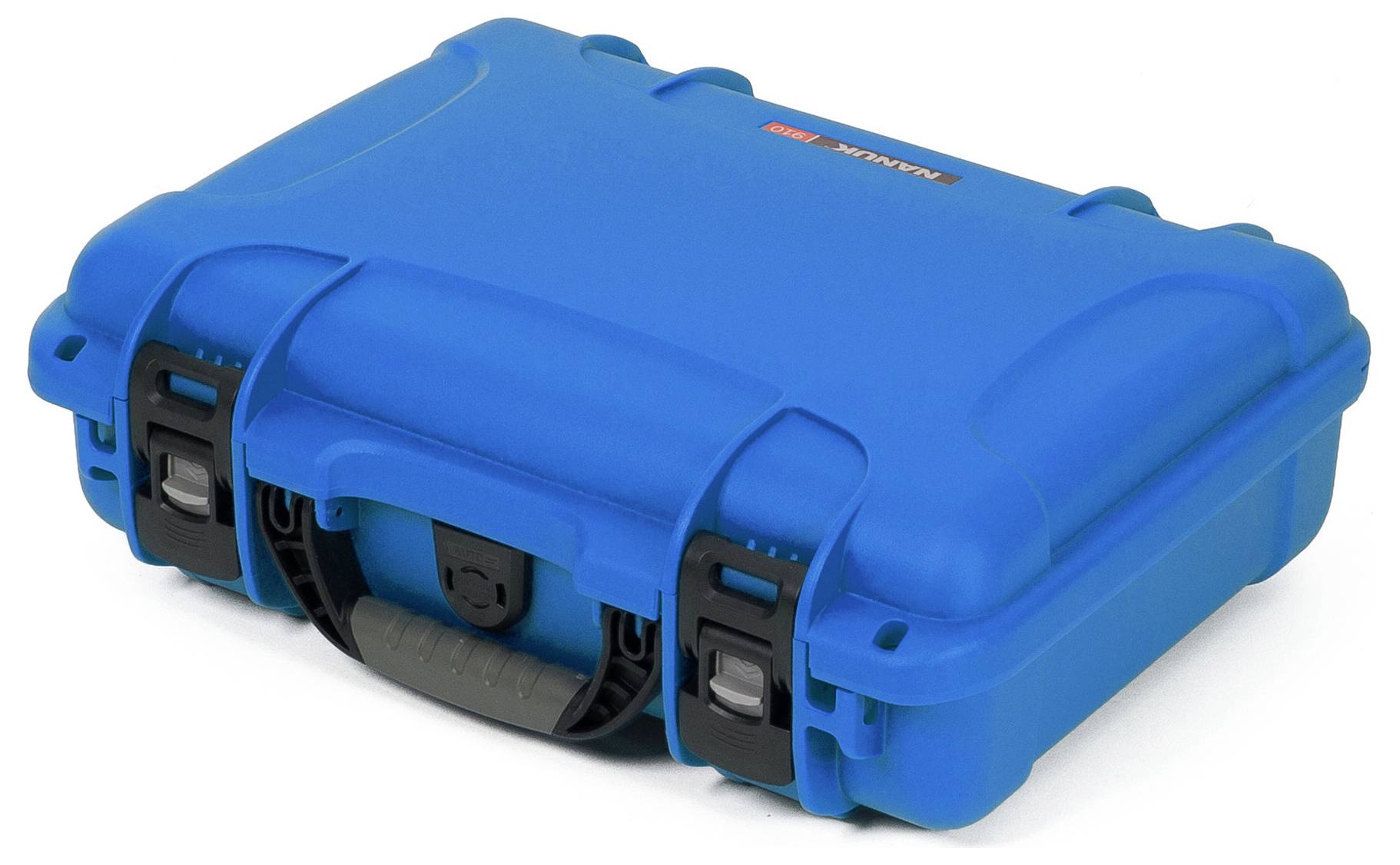 Blue, robust protective case with black handle and fastenings, possibly for delicate equipment or electronics.