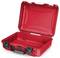 Red, open plastic case with sturdy handle and latches, suitable for securely transporting items.